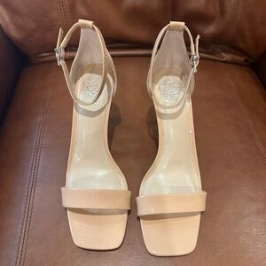 Vince Camuto Nude Patent Leather Ankle Strap Heels